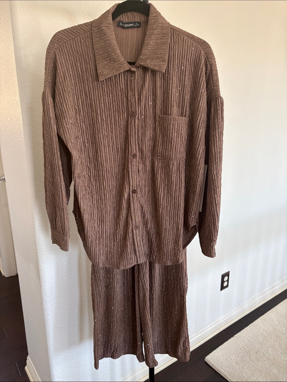 Love Poem Crinkled Plisse Button Down Shiet Two Piece Set NWT  Size S